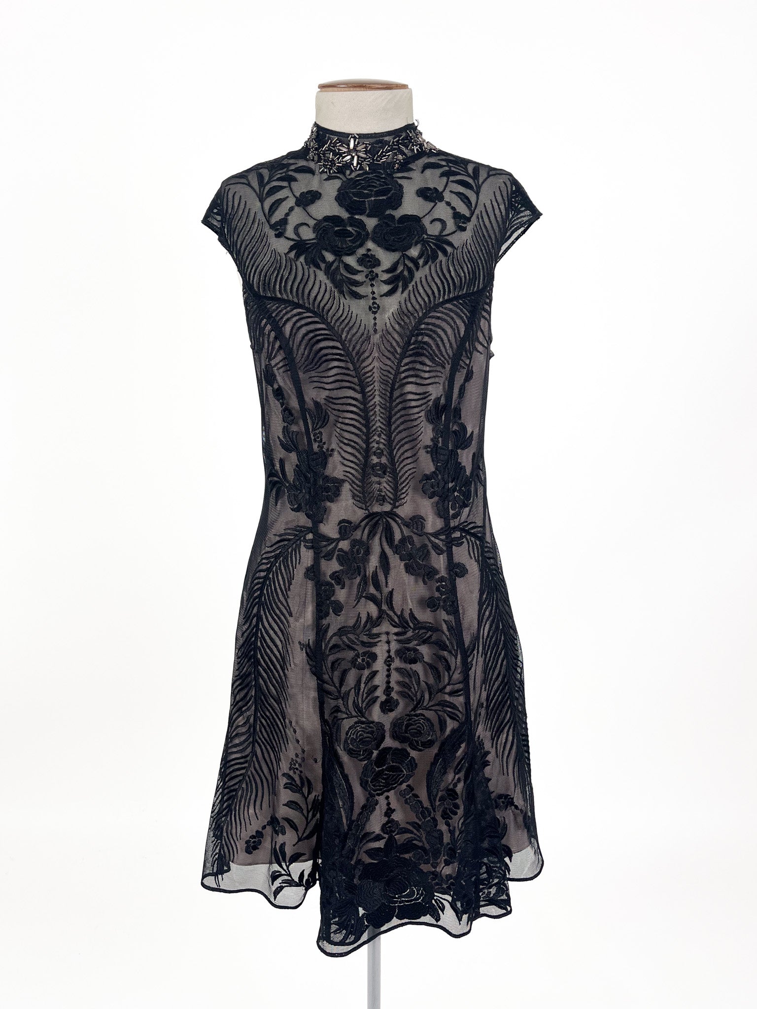 Karen Millen Black Beige Mini Dress (Size 12)