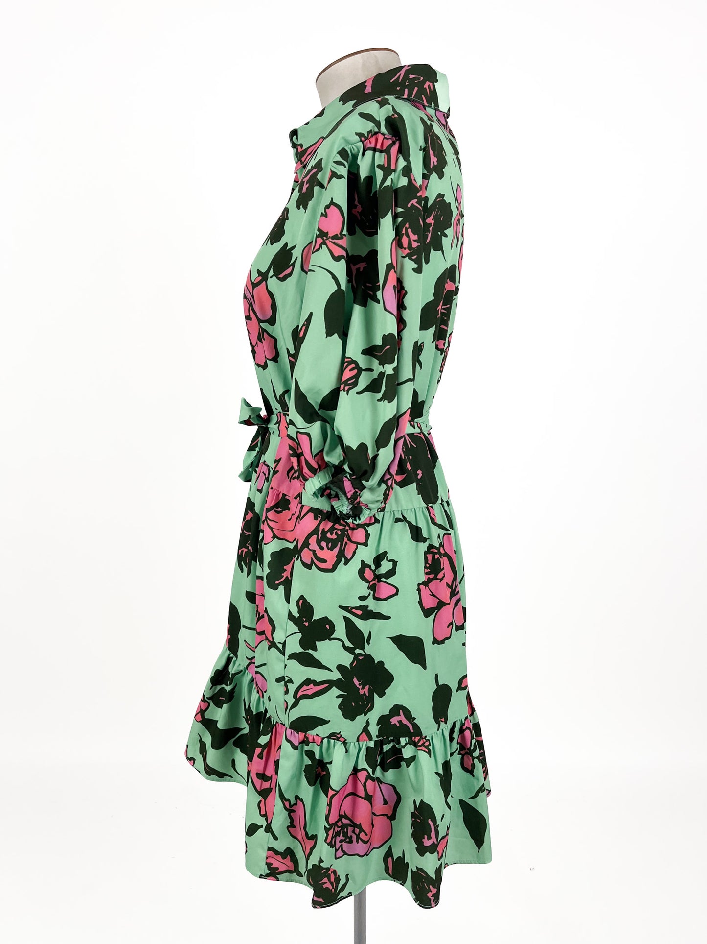 Charlo - Green & Pink Midi Dress (Size 16)