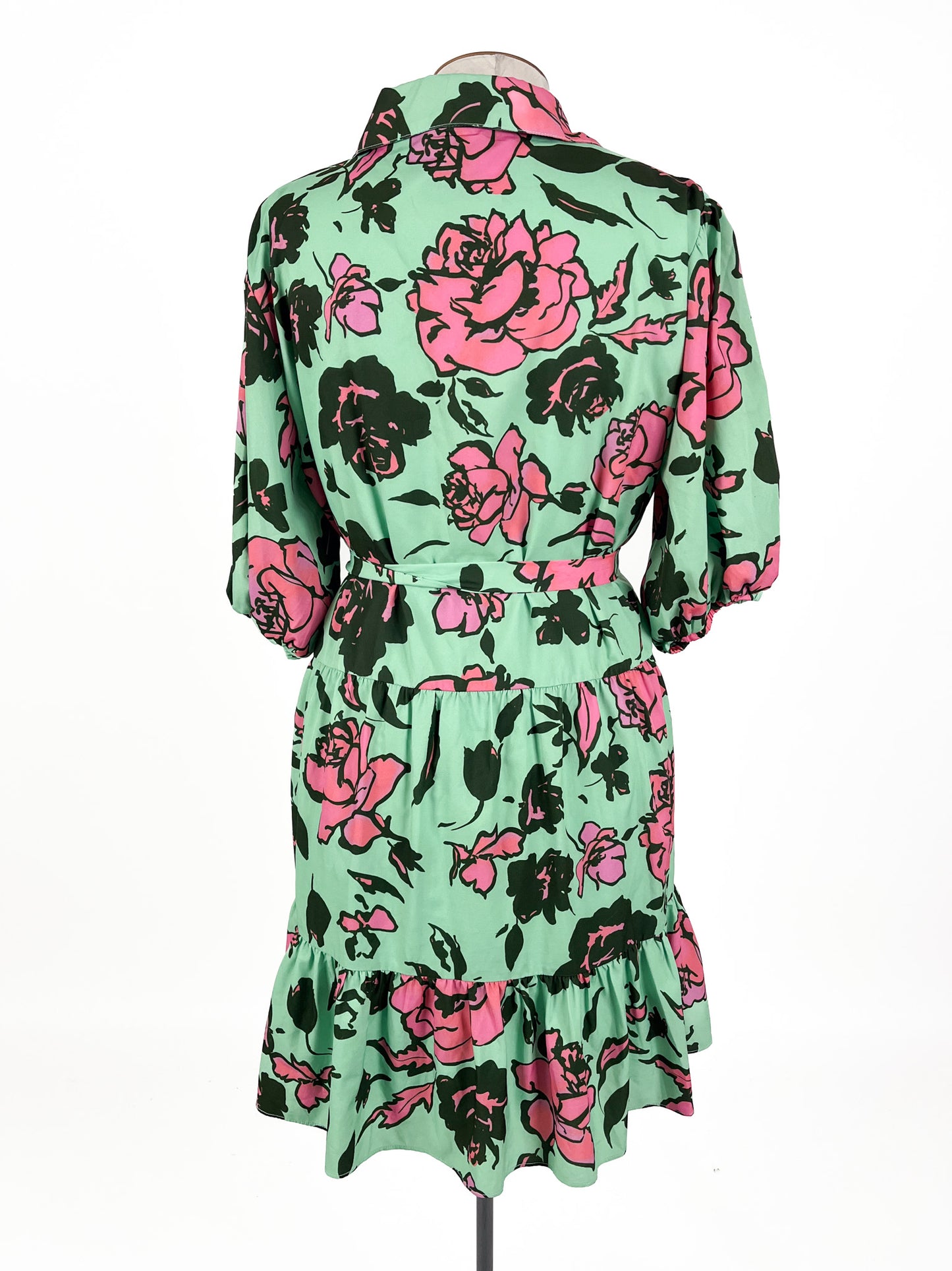 Charlo - Green & Pink Midi Dress (Size 16)