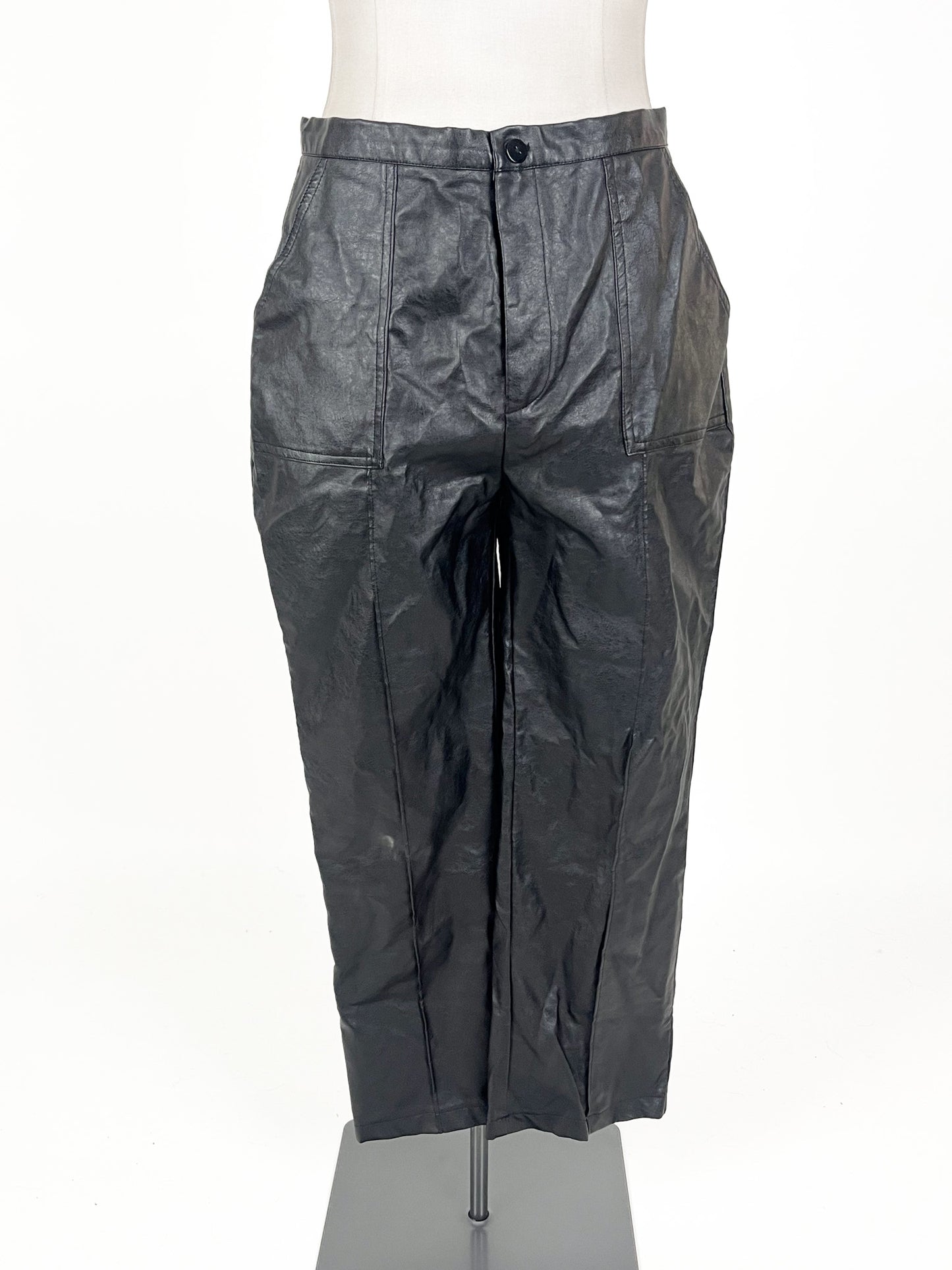 Princess Polly | Black Faux leather Straight fit Pants | Size 16