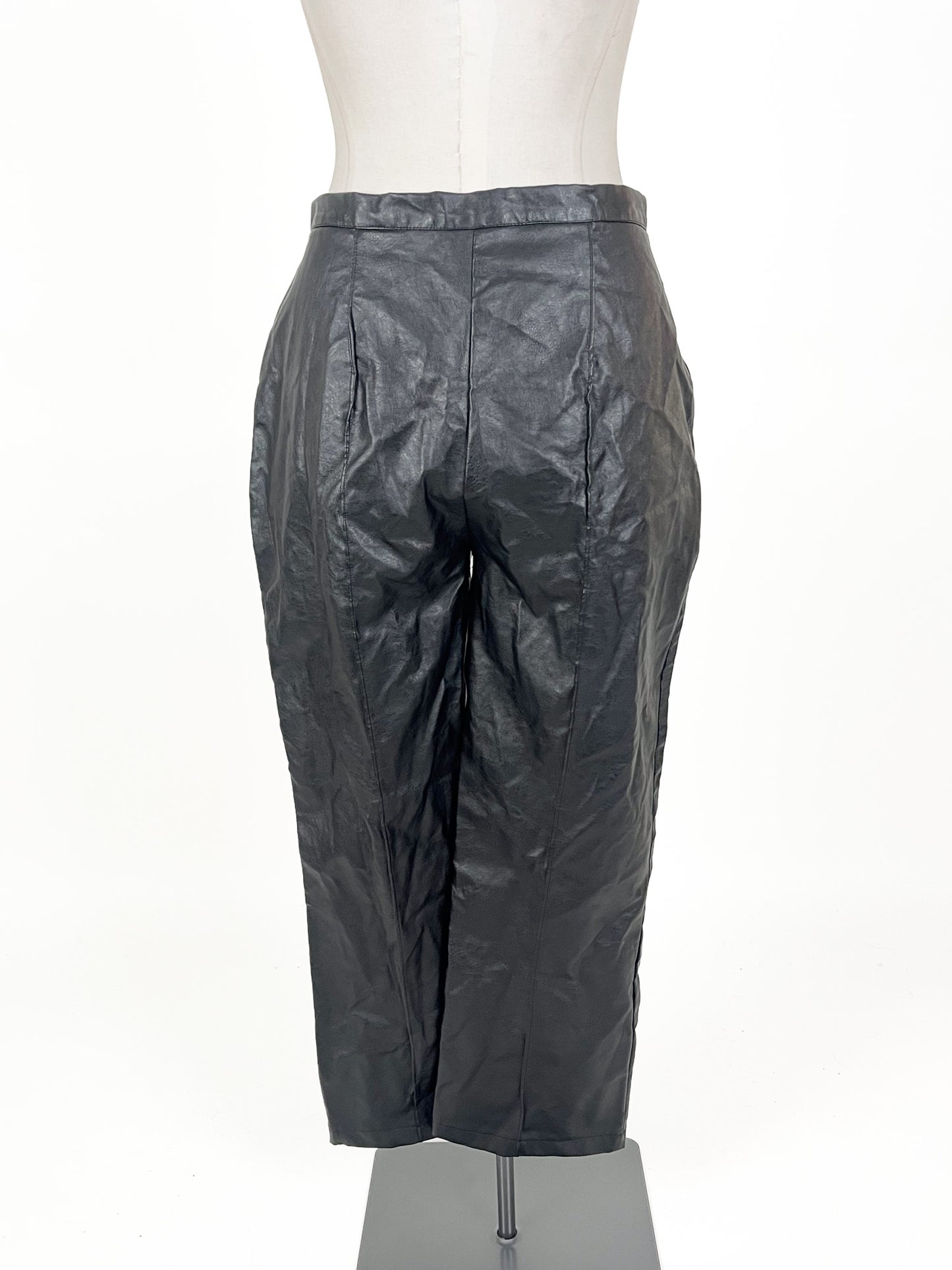 Princess Polly | Black Faux leather Straight fit Pants | Size 16