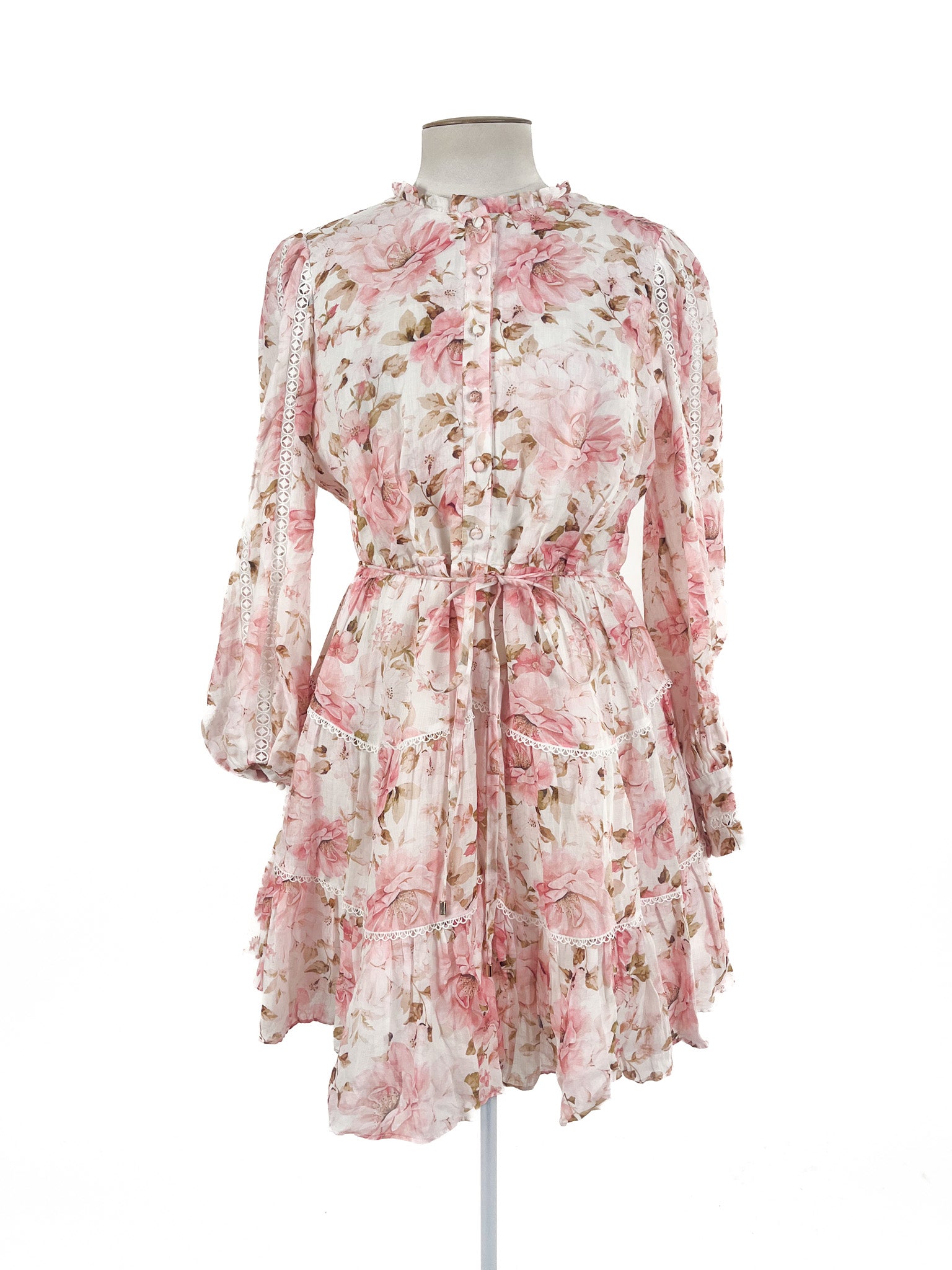 Forever New - Pink & White Mini Dress (Size 14)