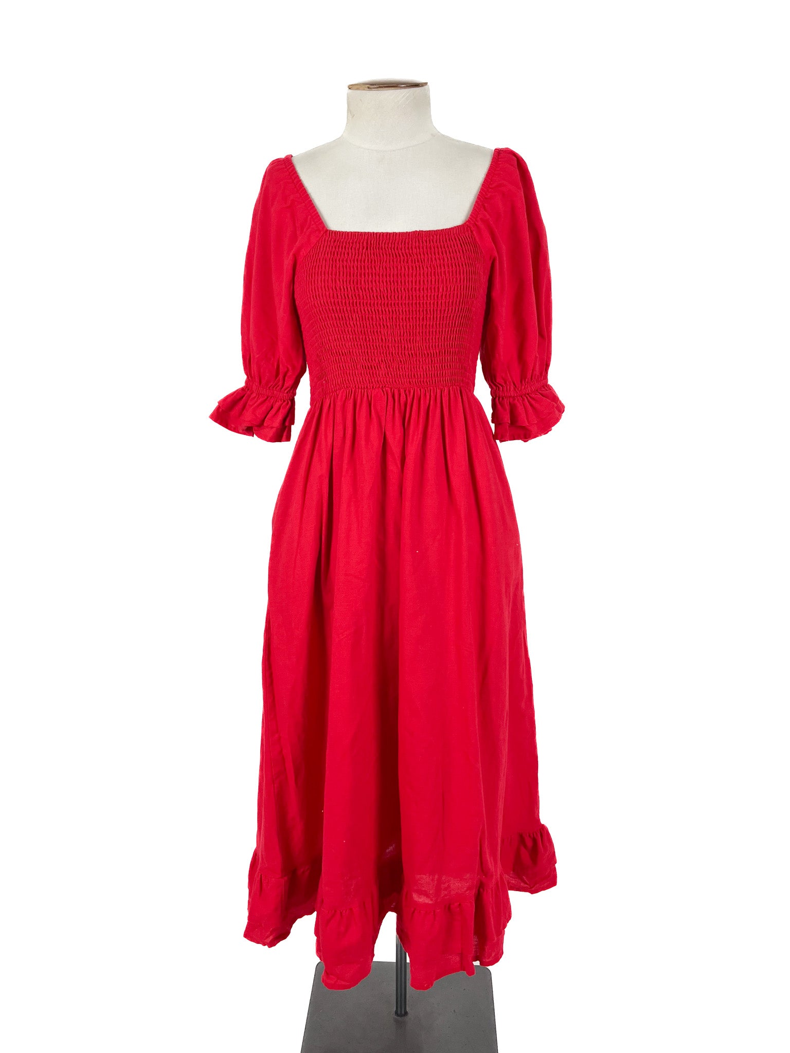 Linen Lux - Red Midi Dress (Size 8)