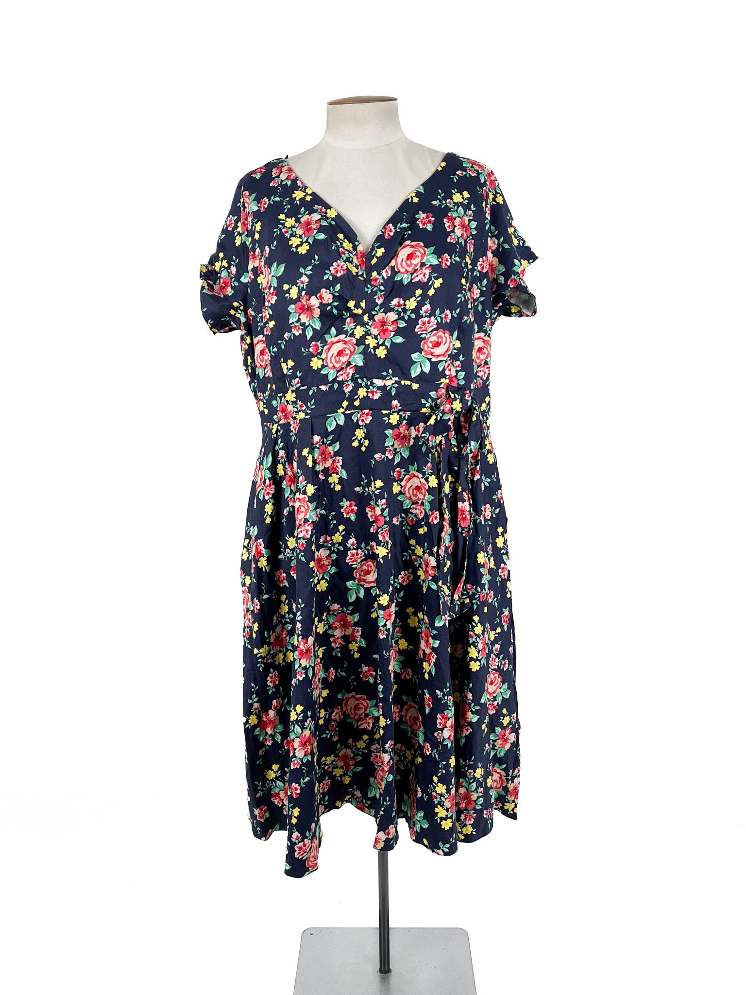 Lady Voluptuous - Navy & Multicoloured Midi Dress (Size 24)