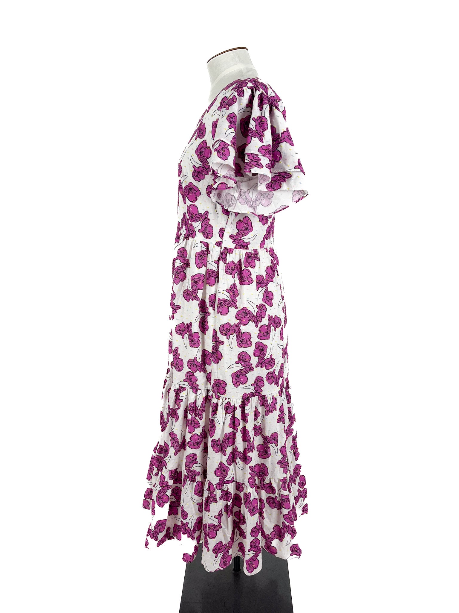 Charlo - White & Pink Midi Dress (Size 12)