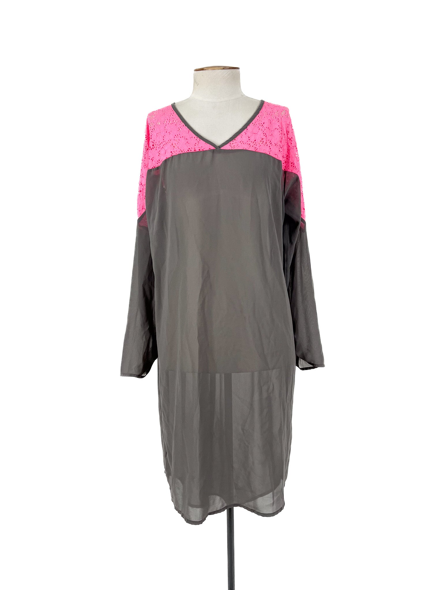 Charlo - Grey & Pink Midi Dress (Size 14)