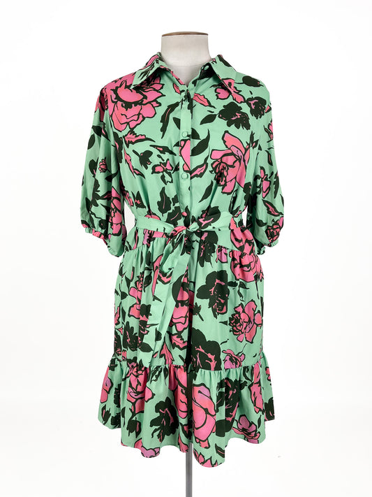 Charlo - Green & Pink Midi Dress (Size 16)
