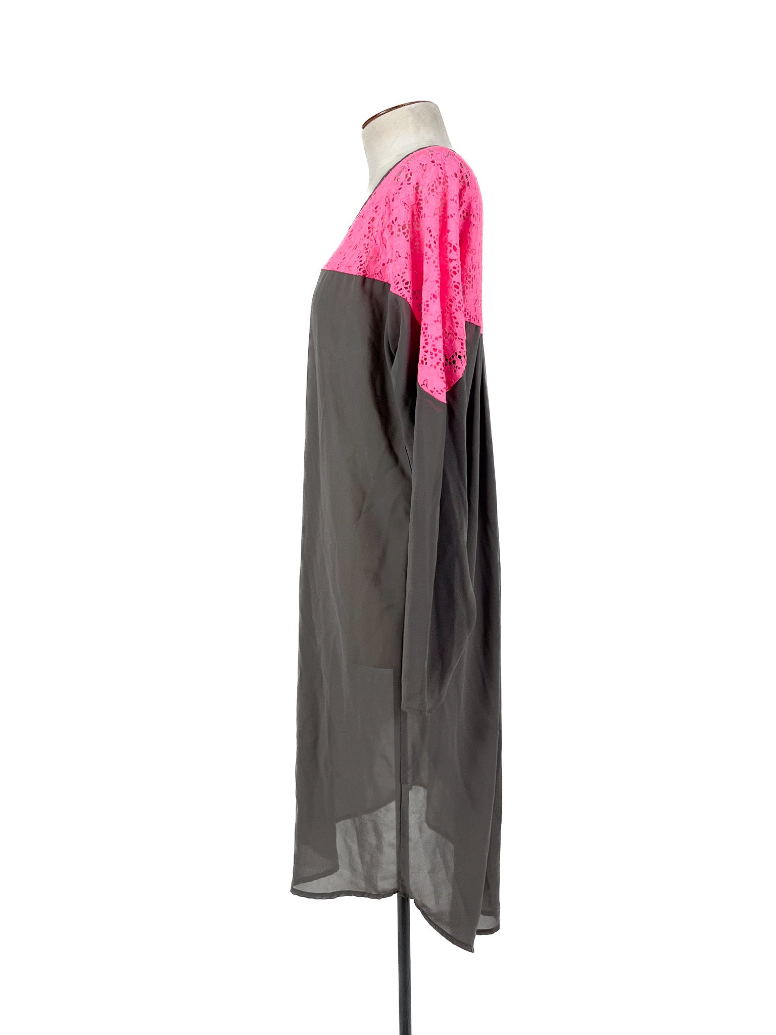 Charlo - Grey & Pink Midi Dress (Size 14)