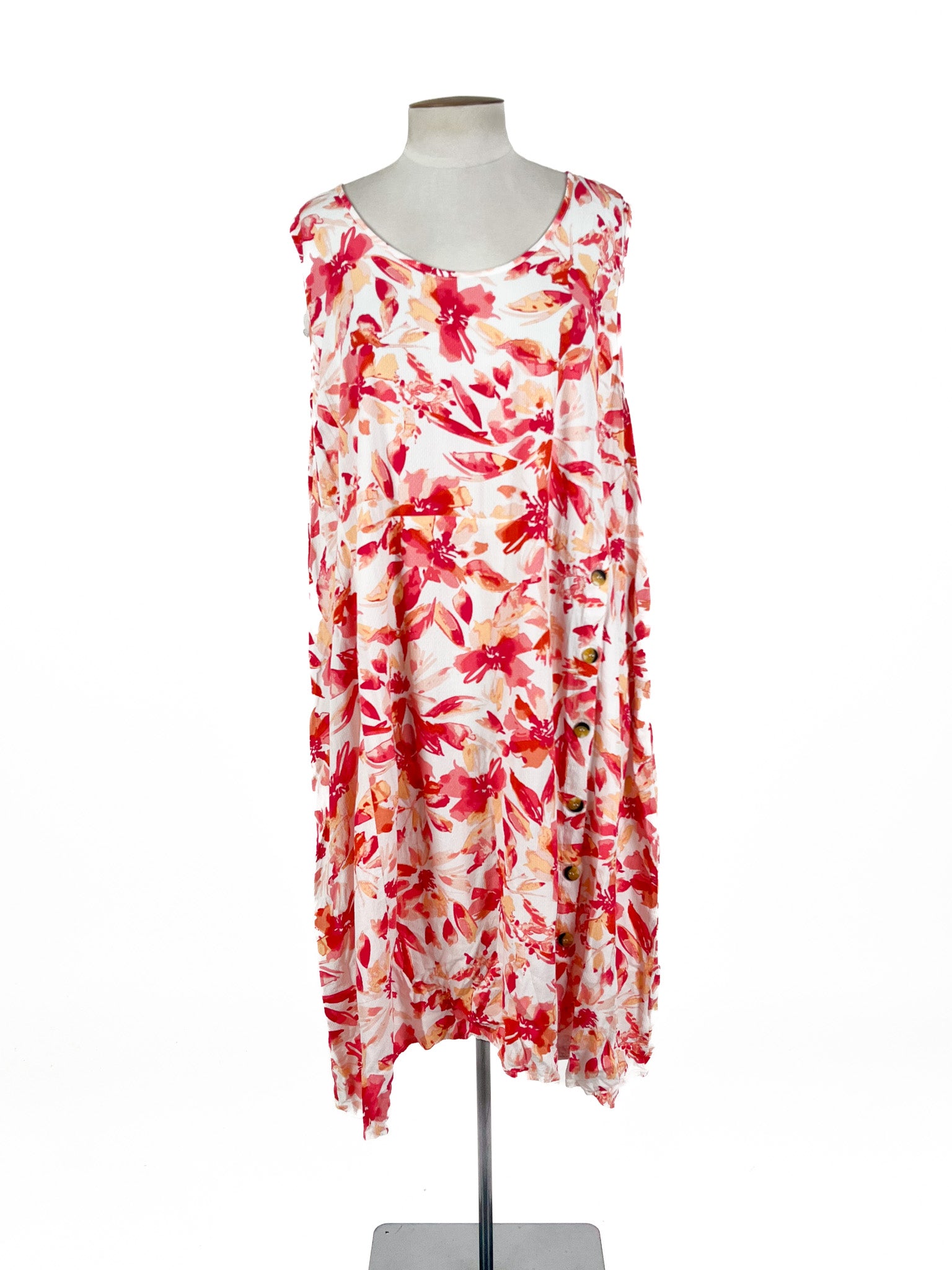 Autograph - White & Pink Midi Dress (Size 26)