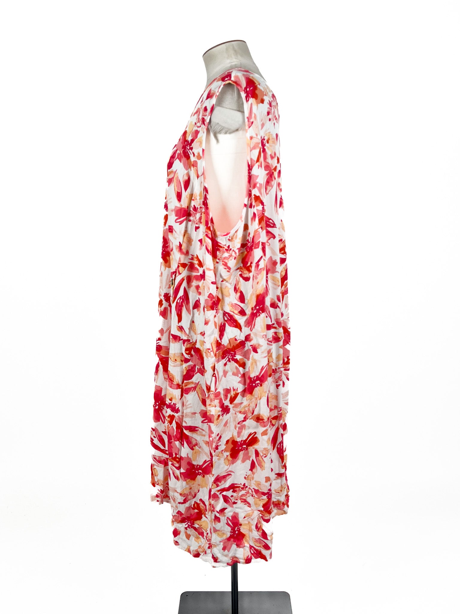 Autograph - White & Pink Midi Dress (Size 26)