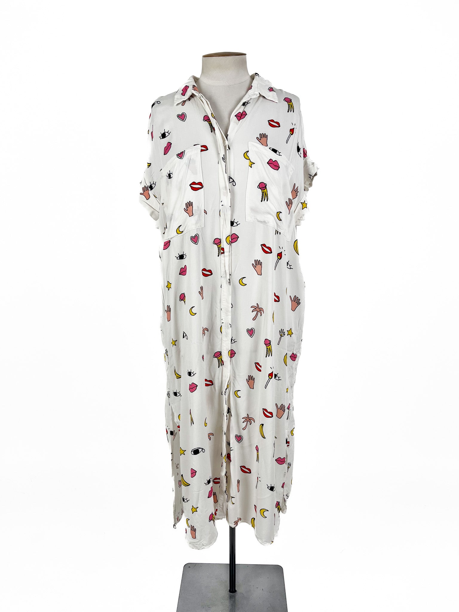 Monki - White & Multicoloured Maxi Dress (Size L)