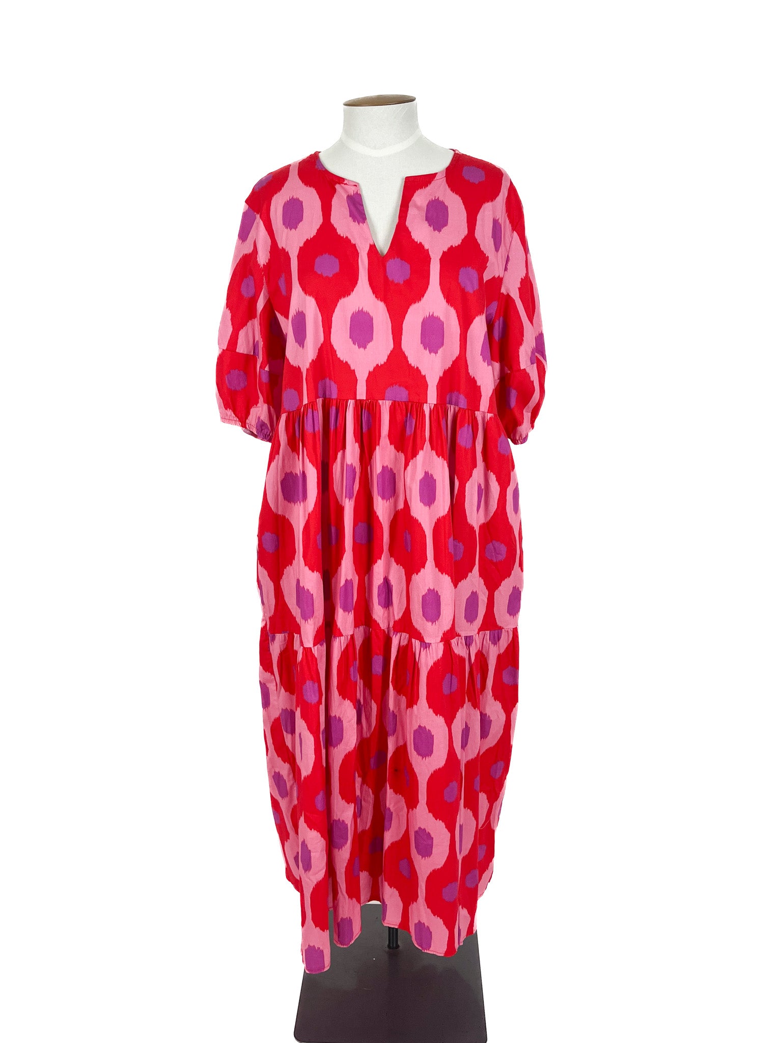 Rosa Sera - Red & Pink Midi Dress (Size XL)