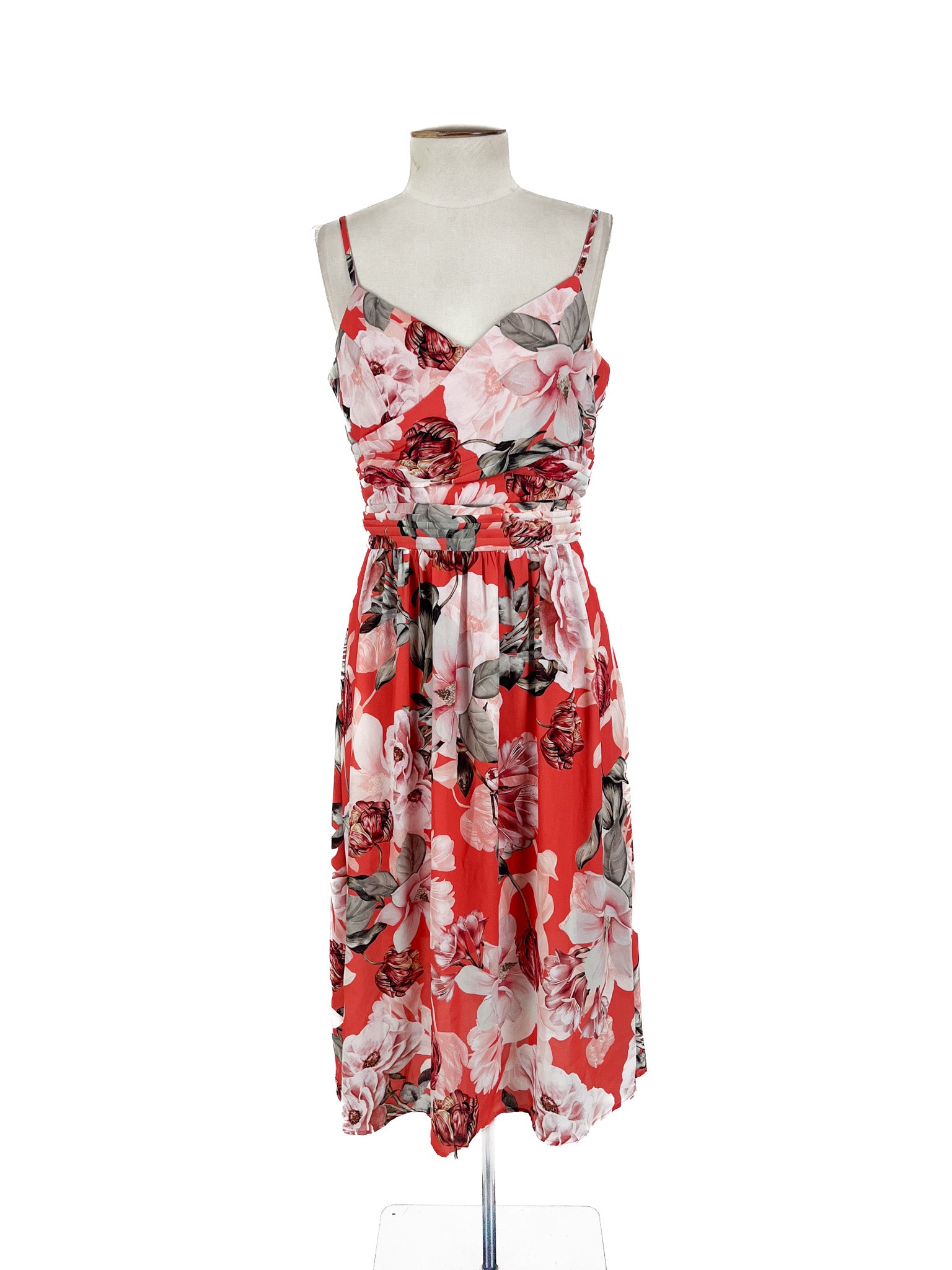 Portmans - Red & Pink Midi Dress (Size 8)