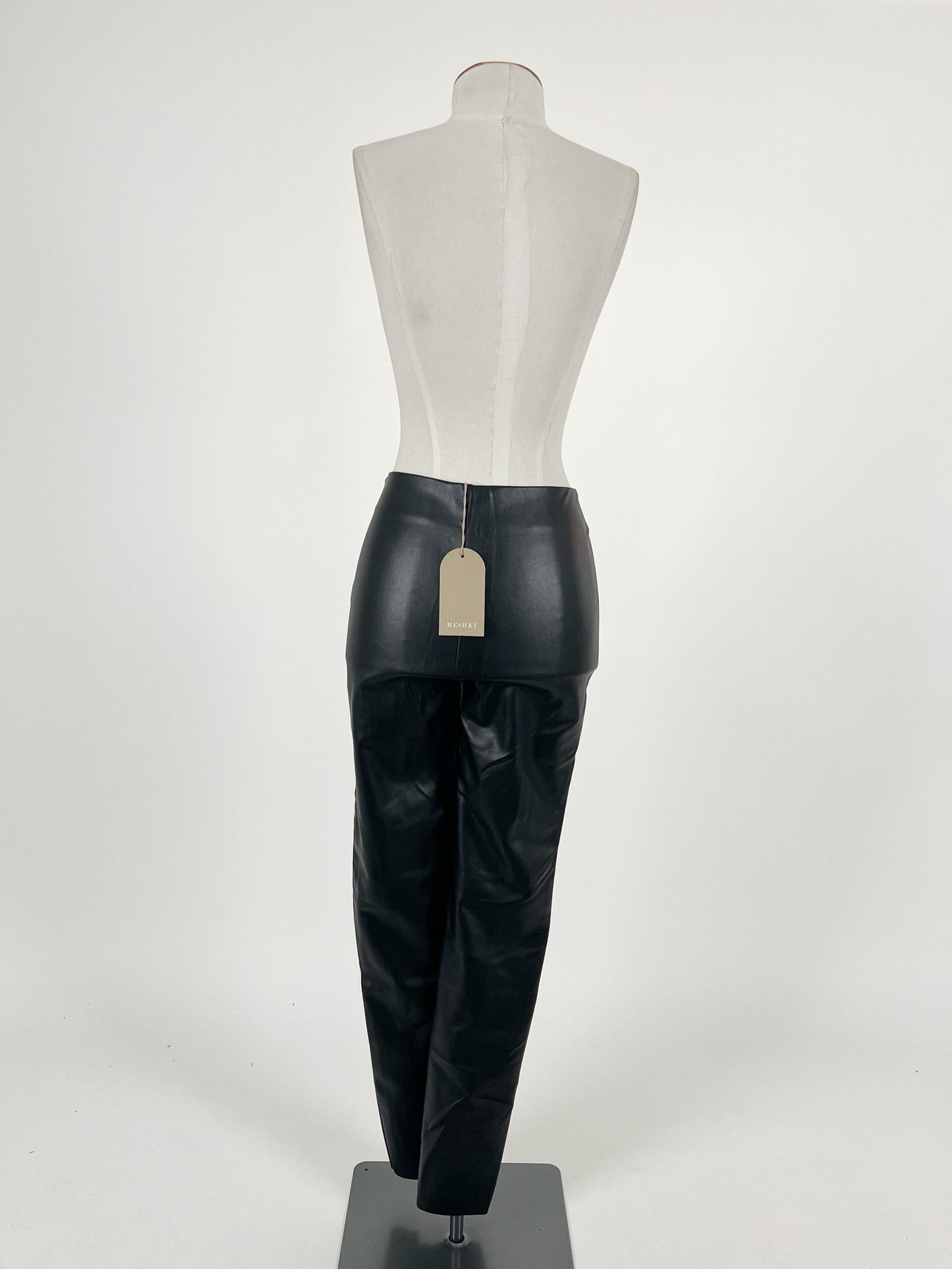 Meshki | Black Faux leather Straight fit Pants | Size XXS